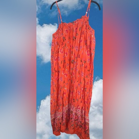 ANTHROPOLOGIE Orange Floral Quilted Chest Maxi Dress with Two Side Pockets 1X - Picture 2 of 8